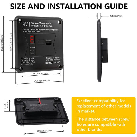 Dual CO And Propane RV Detector System With Digital Display, 2 In 1 Alarm For Carbon Monoxide And LP Gas, replacement guide