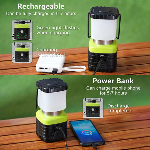 3 Pack 6500K White LED Camping Lanterns Rechargeable 1000 Lumen Each With 4500mAh Power Bank IP44 Waterproof SOS And Emergency