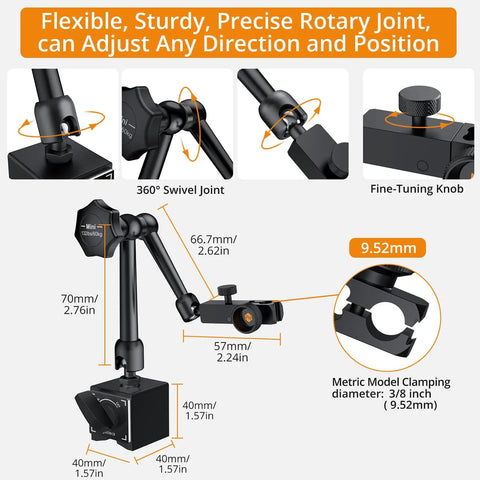 Dial Test Indicator Set With Magnetic Base Stand For Quick No Nonsense Machine Setups And Tight Spaces black rotary joint and clamps