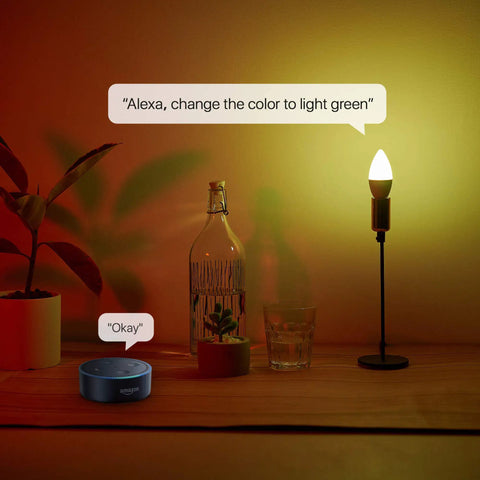 Candelabra E12 LED Smart Bulbs 2 4G WiFi RGB Color Changing Lights Works With Alexa Google Home Music Sync in living room scene.