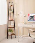 Deadly Solid 5 Tier Corner Bookcase With Heavy Steel Frame And Thick Rustic Wood Shelves in modern office corner