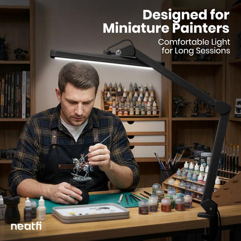 Ultra Bright 2500 Lumen LED Task Lamp With 22 Inch Wide Shade illuminating model painting area
