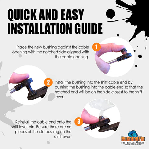 Installation guide for Universal Automatic Transmission Shift Cable Bushing Repair Kit Replacement Shifter Bushing with step-by-step images.