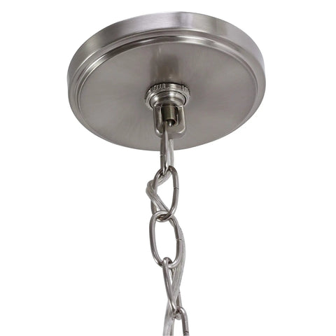Chain detail of Six Light Sputnik Pendant In Brushed Steel And Glass, Glam Industrial Ceiling Light Fixture for living room.