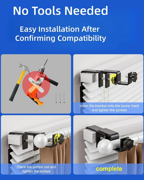 Outside Mounted Curtain Rod Brackets for Rectangular Headrails 1.3 to 2 Inches Fits Curtain Rods Up to 1 Inch Diameter Tool Free