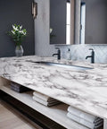 Bathroom countertop with Marble Peel And Stick Wallpaper Glossy Marble Contact Paper for Countertops in Black White Gray Waterproof