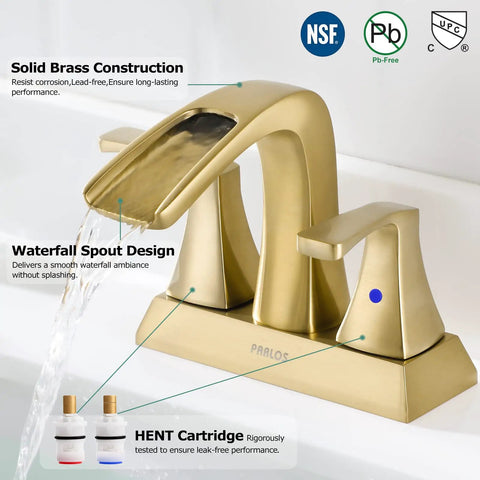Waterfall Spout Two Handle Bathroom Faucet With Oil Rubbed Bronze Finish Includes Metal Pop Up Drain And Faucet Supply Lines 4 Inch Centerset For Three Hole Sinks No Fuss Durable Tarnish Scratch And Corrosion Resistant Doris 14069