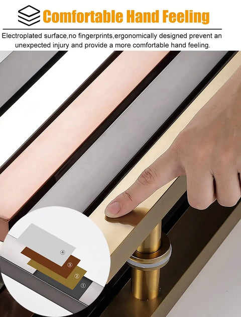 Electroplated sliding barn door pull handle kit with install tools for wood and glass doors, shown in different colors.