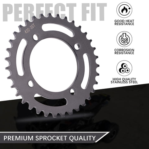 Stainless steel 420 35T sprocket for 50cc to 170cc mini bikes and ATVs, part of 420 Chain With 120 Links And 420 13T 35 Tooth Sprocket Set