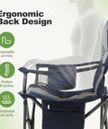 Oversized Heavy Duty Folding Camping Chair Outdoor With Cup Holder Storage And Built In Cooler Thick 600D Oxford Fabric 450 Lbs Weight Capacity Easy Fold And Stow Comfortable Padded Seat Two Pack showing ergonomic back design