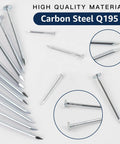 400 Piece Picture Hanging Nails Set With Five Sizes Up To 2 Inches, galvanized nails in various sizes, close-up view