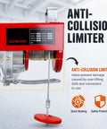 Heavy Duty CelyToe Electric Wire Rope Hoist With Dual Wireless And Wired Control Remote Auto Lock Brake Safety Switch For Light Cargo Lifting Tasks 20 Meters Cable showing anti-collision limiter feature.