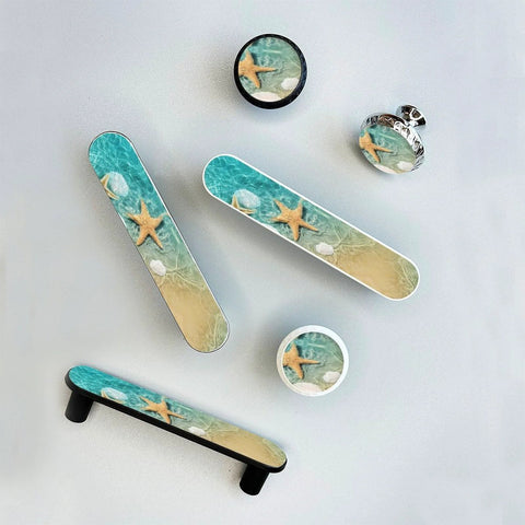 4 Pack Starfish Seashells Drawer Pulls Silver Three And Three Quarters Inch Center To Center Cabinet Handles on light background