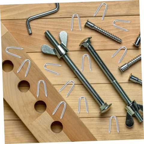 50 Piece U Shaped Fencing Staples For Heavy Duty Iron Garden Nails Quick Install Sharp Tip displayed on wooden surface