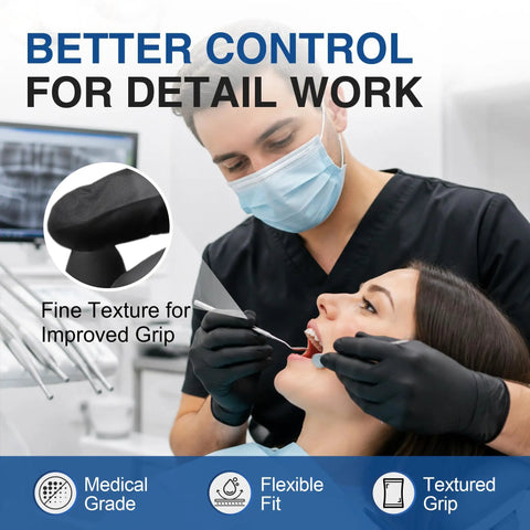 Heavy Duty Black Nitrile Gloves Built Tough For Medical And Industrial Work Top Shelf 4 Mil Disposable Shield during dental exam