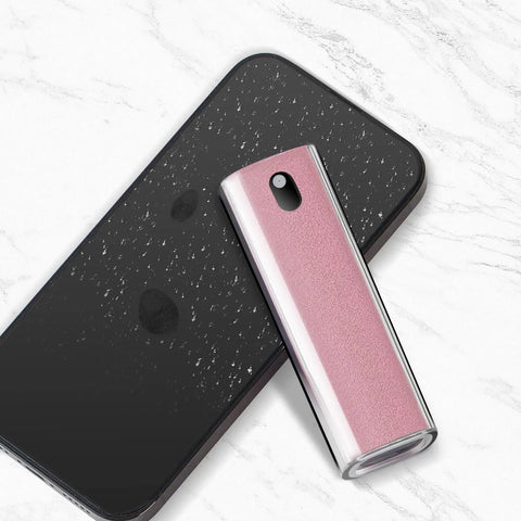 Pink All In One Screen Cleaner Kit With Spray And Wipe Pocket Size Lipstick Style Reusable Cleans Phone Tablet Laptop Screens
