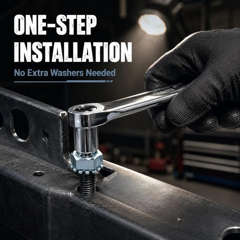 Person installing 100 Pack 1/4-20 Lock Nuts With External Tooth Washers Heavy Duty Zinc Plated Steel Hardware with a wrench.