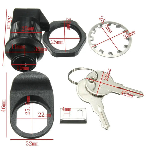 Push Button Latch 2 Pack With Key For Motorcycle And Boat Glove Box Durable Plastic Quick Release Lock with keys and components