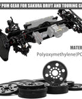 48P High-Precision POM Spur Gear Set 76T 78T 80T 82T for Sakura RC Drift Touring Car shown with gears and chassis