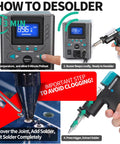 High Power 110W Desoldering Station with ESD Safe Build, displaying steps for fast desoldering of multilayer PCBs