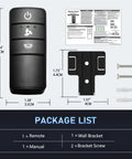 Ceiling Fan Remote Control Replacement For Hampton Bay And Home Decorators Collection Fans, 3 Speed Settings With Light Dimmer, Time Delay, Remote Only, 304.25MHz, Super Easy Install package list with remote, wall bracket, manual, and screws.
