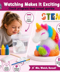 Grow Your Own Unicorn Crystal With This Hands On STEM Kit For Kids Ages 8 12 A Fun Screen Free Science Craft That Merges Science And Art, crystal unicorn kit with dye bottles and child