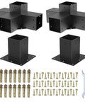Heavy Duty Pergola Brackets For 4x4 Lumber, Black Powder Coated Steel 4 Way Kit With Shoulder Brackets and hardware