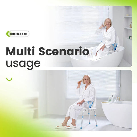 Heavy Duty Shower Chair With Back And Arms For Inside Shower, 450 Pound Weight Capacity, showing multi-scenario bathroom use.