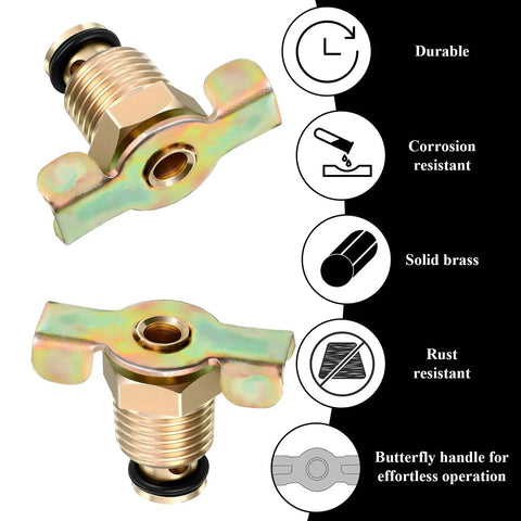 Three Pack Brass Air Compressor Drain Valve With Wing Nut Handle One Quarter Inch NPT Inlet Tank Drain Cock