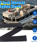 48 Inch Zippered Rigging Sleeve With Marine Cable Boot Diameter 4 And 2 Fifths Inches Universal Fit Yacht Cable Management Kit Waterproof Durable Shield For Steering And Electrical Cables On Boats shown on a yacht in water.