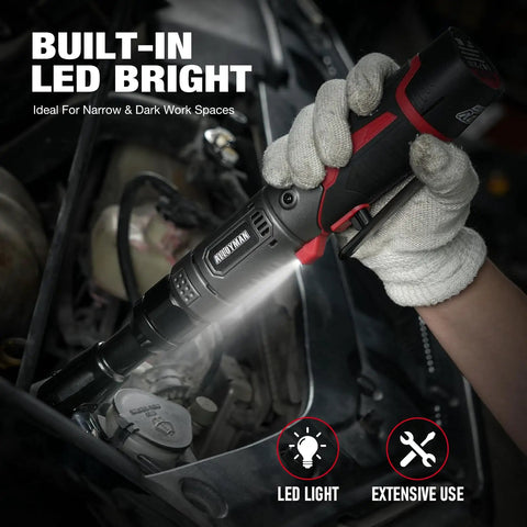 Cordless Three Eighths Inch Ratchet Wrench Set With Extended Head For Tight Spots, Sixty Foot Pounds Of Torque
