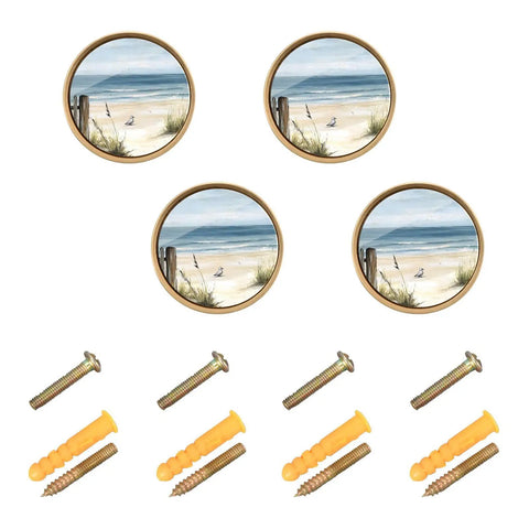 4 Pack Gold Beach Art Fence Cabinet Knobs Round Drawer Pulls For Cabinets Walls And Dressers Durable Acrylic And Zinc Alloy Cool Design