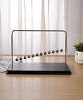 Newton's Cradle Desk Toy With Wooden Base And Metal Beads, Classic Kinetic Swinging Science Gadget For Office Decor