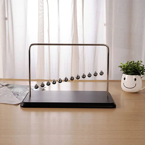 Newton's Cradle Desk Toy With Wooden Base And Metal Beads, Classic Kinetic Swinging Science Gadget For Office Decor
