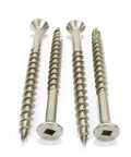 Dead Nuts Corrosion Resistant Stainless Deck Screws 100 Pack Square Drive Type 17 Wood Point 305 Marine Steel screws displayed.