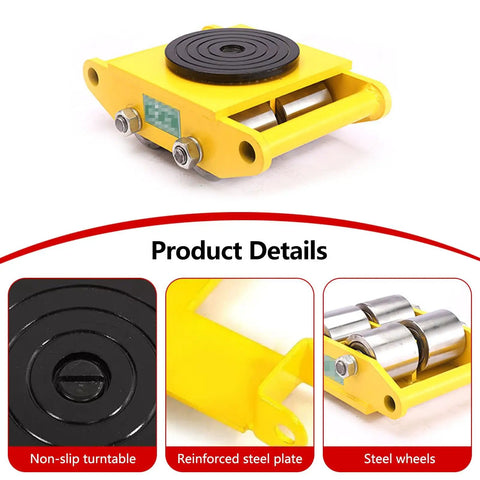 Beefy Industrial Machinery Moving Skates With 360 Degree Swivel Anti Slip Pads And Steel Wheels 12T Capacity Heavy Duty Cargo Trolley