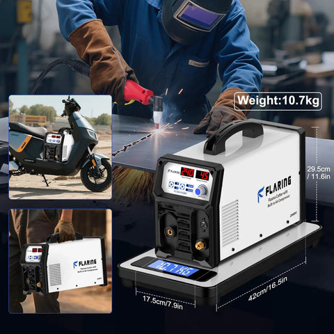 240V Plasma Cutter With Built In Air Compressor And High Frequency Inverter 45A Digital Cutting Machine Delivers Three Eighths Inch Clean Cut And Five Eighths Inch Max Cut No External Compressor Needed Easy Plug And Play No Fuss Setup on a workshop table.