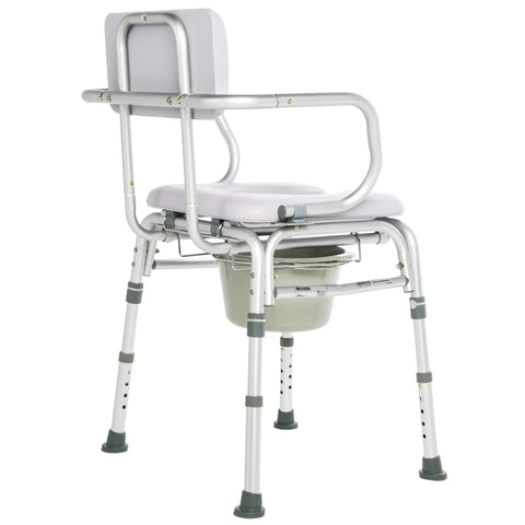 Rear view of Deluxe Padded Shower Chair With Arms And Commode Opening Waterproof Seat And Backrest 300 lb Weight Capacity