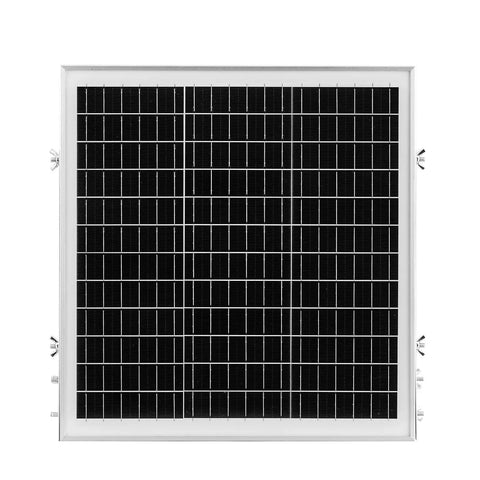 Front view of 20W 12V Solar Battery Trickle Charger Maintainer with Built In MPPT Controller Mono Solar Panel Roof Mount Kit
