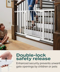 Extra Wide Baby Gate For Stairs And Doorways 57 Inch Extended White Walk Through Safety Gate for Kids and Pets with double-lock feature