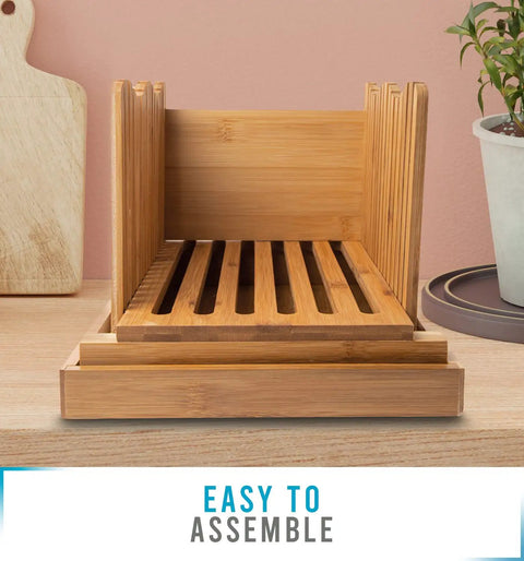 No Mess Bamboo Bread Slicer For Homemade Loaves Adjustable Foldable Bread Cutter With Crumble Tray Compact Cutting Board For Even Thin Or Thick Slices Eco Friendly Kitchen Gadget