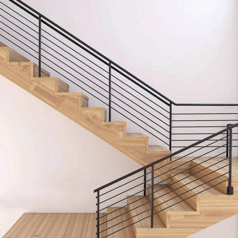 Pack Of 50 One Eighth Inch Black T316 Stainless Steel Invisible Cable Railing Kit With Swage Stud Ends installed on stairs