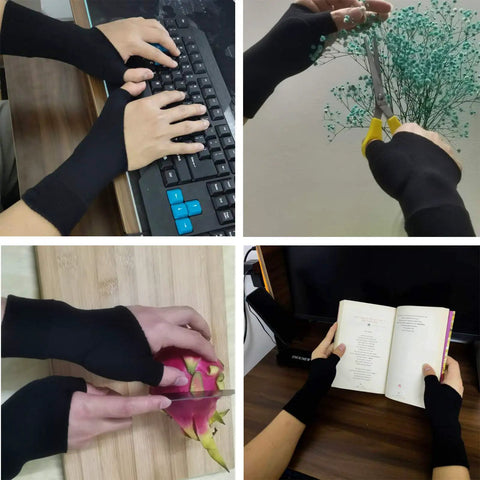 Wrist Thumb Compression Arthritis Gloves 1 Pair Breathable Wrist Support Fingerless Glove With Gel Thumb Pads in daily use