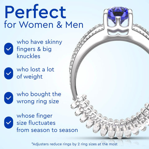 Ring Size Adjusters For Loose Rings 12 Pack Snug Up Your Fit Guards Spacers Tighteners Fits Bands Up To 6mm Reduces Size By 0.5 To 1.5 Sizes For Women And Men shown wrapped around a ring.