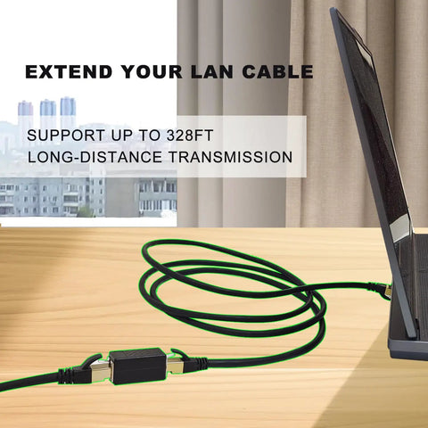 3 Pack Ethernet Coupler Set With Premium Gold Plated RJ45 Connectors, Female To Female Extenders For Cat7 Cat6 Cat5 And Cat5e Cables, Plug And Play No Tools Needed, Extends Network Up To 328 Feet With Stable High Speed Link, black cable on desk