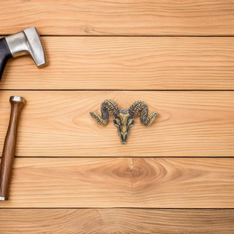 Brass Goat Head Cabinet Knob Pull Handle Vintage Animal Drawer Knob For Kitchen Cabinets And Dresser Rustic Metal Cupboard Hardware Durable Goat Head Design With Premium Craftsmanship Ideal Rustic Farmhouse Decor