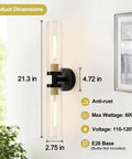 Black And Gold Wall Sconces Set Of Two With Thick Clear Glass Shades Modern Bathroom Lighting For Mirror Vanity Bedroom Hallway showing dimensions.