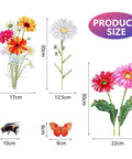 64 Pcs Flowers And Butterflies Wall Decals Peel And Stick Removable PVC Garden Murals showing size and details