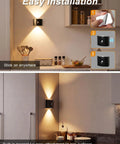 DEXULESA 2 Pack Motion Sensor Wall Light Magnetic Rechargeable Wall Sconce, black, easy installation in kitchen setting.