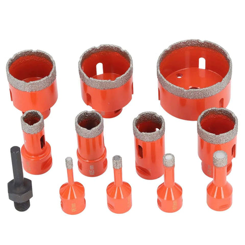 Top Tier Hole Saw Kit With 11 Sizes For Tile Marble And Stone featuring M14 Hex Shank, Built To Drill Clean Blazes Through Granite Ceramic Floor Tiles Like A Boss. 11 diamond hole saws and M14 hex shank for tile and stone